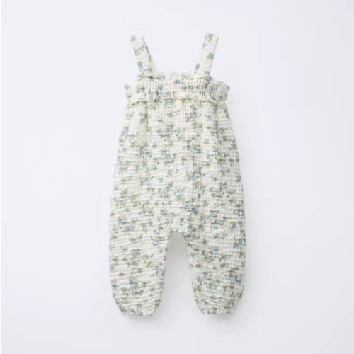 LONG TEXTURED FLORAL OVERALLS - Ecru / Blue | ZARA United States