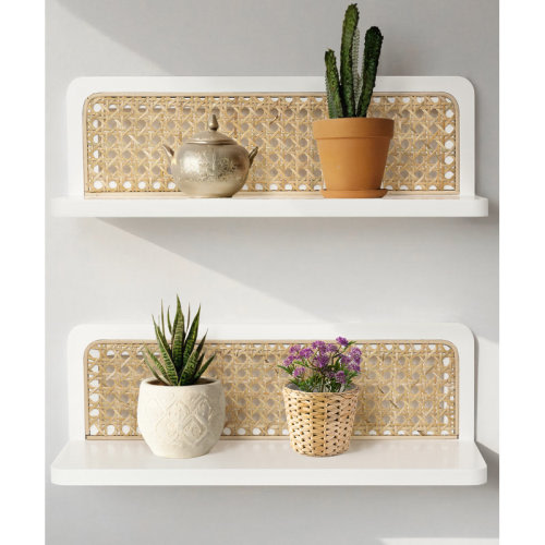 Bay Isle Home™ Cane Webbing Wall Shelves 2 Piece Boho Rattan Decorative Display Storage Organizer & Reviews | Wayfair