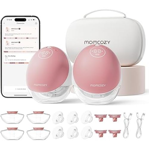 Momcozy Breast Pump Hands Free Upgraded Mobile Flow | M9, App Discreet Control with Personalized Multi-Modes & 15 Levels, Wearable Breast Pump 24mm, 2 Pack Cozy Red
