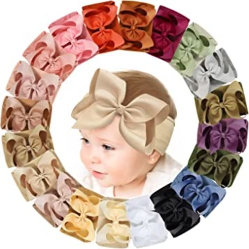 doboi 20pcs Baby Girl Bows Baby Headbands Hair Accessories Big Bows for Baby Girls Infant Newborn Toddler Baby Bows and Nylon Headbands