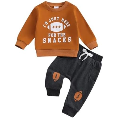 Toddler Baby Boy Football Outfit Letter Long Sleeve Sweatshirt Jogger Pant Game Day Newborn Boy Fall Winter Clothes