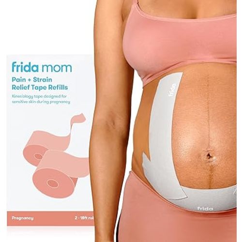 Frida Mom Pregnancy Belly Band, Discreet Belly Tape for Pregnant Skin, Maternity Belly, Support, Pain, and Strain Relief, 18ft Roll with Storage Dispenser