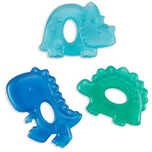 Itzy Ritzy Water-Filled Teethers; Set of 3 Coordinating Dinosaur Water Teethers; Cutie Coolers are Textured On Both Sides to Massage Sore Gums; Can Be Chilled in Refrigerator; Set of 3 Dinosaurs