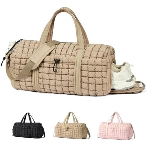CLUCI Quilted Duffel Bag for Women, Large Puffer Duffle Weekender Bag with Shoe Compartment, Overnight Carry On Bag Workout for Airplane, Sports
