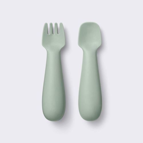 Silicone Spoon & Fork - 2pc - Green - Cloud Island™