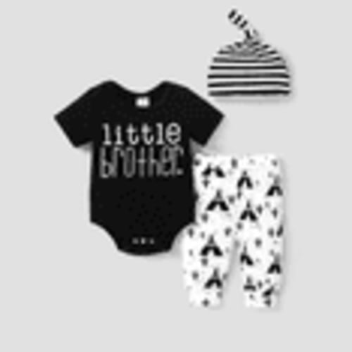 PatPat Baby Boy Clothes 3pcs for Baby Shower Gift Short-sleeve Romper and Pants & Striped Hat Set Size 3-6M