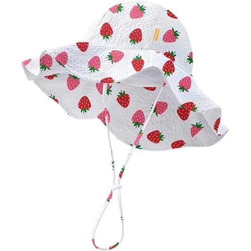 HONGTEYA Baby Sun Hat Toddler Girl Beach Hat Sun Protection Adjustable Outdoor Summer Wide Brim Bucket Hat for Infant Kids