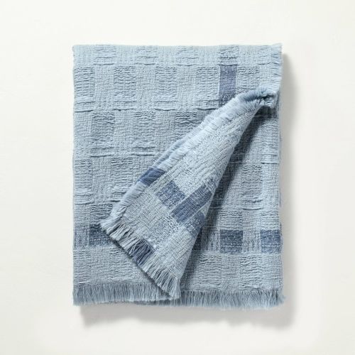 Soft Woven Throw Blanket with Textured Border Blue - Hearth & Hand™ with Magnolia