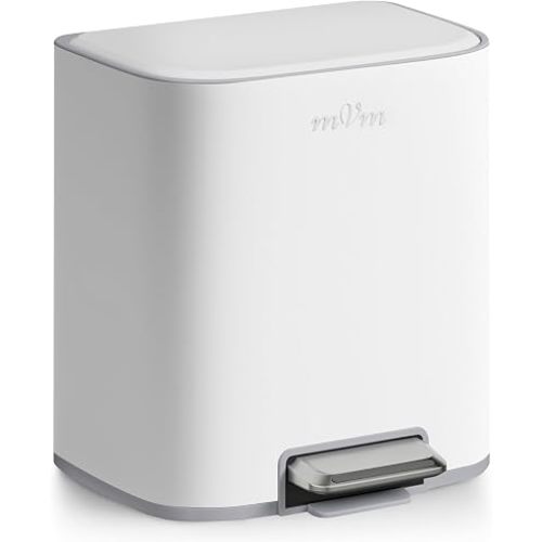 mVm Kitchen Trash Can, 5.3 Gal Trash Can with Lid, Smooth Edge Step Garbage Bin for Home Kitchen Office (White)