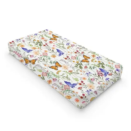 Spring Wildflower Butterflies Changing Pad Cover Watercolor Floral Summer Baby Changing Table Sheets for Baby Boy Girl Retro Botanical Soft Breathable Stretch Changing Table Mats 32''x16''