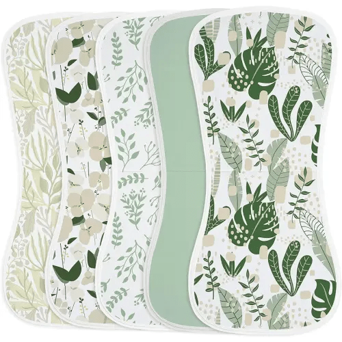 Yoofoss Baby Burp Cloths 5 Pack Burping Cloths for Babies Boys Girls Large 21''X10'' Extra Soft and Absorbent Leaf