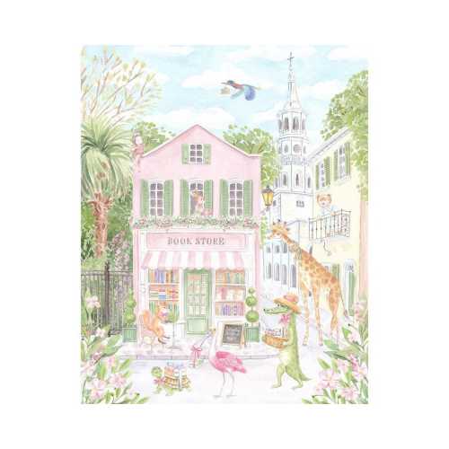 Charleston Bookstore Nursery Art Print | Pink Southern  Watercolor | Grandmillennial Girl Room Decor | Heirloom Art