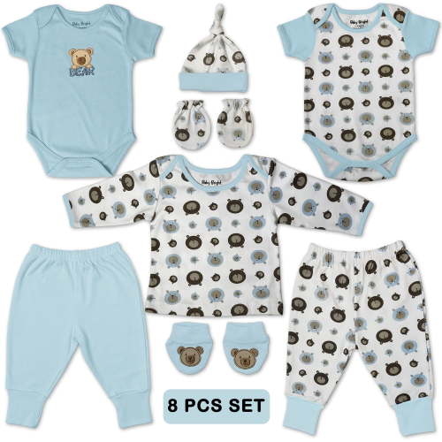 Baby Bright Newborn Essentials Must Have Clothes for Baby Boy, Outfit Gifts for Infant, Baby Shower Gift, 8-Pieces, Size 0-3 Months