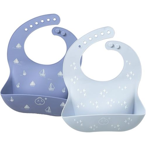Silicone Baby Feeding Bibs Easily Adjustable and Wipe Clean Soft Waterproof Weaning Bibs