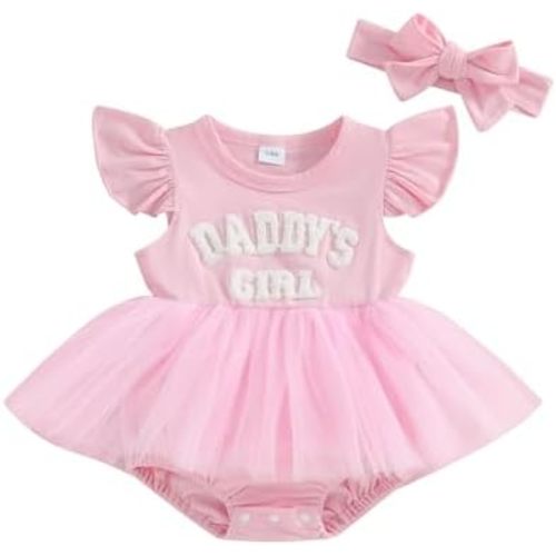 Daddys Girl Newborn Baby Girls Romper Dress Ruffle Sleeve Letter Printed Lace Tutu Skirted Cute Summer Clothes