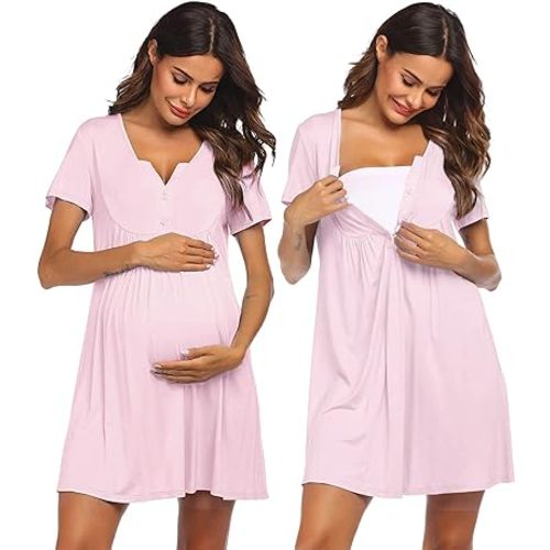 Ekouaer Labor and Delivery Gown, Nursing Nightgown, Maternity Nightgowns for Hospital Short Breastfeeding Nightgown S-XXL