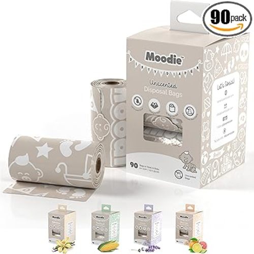 Disposable Diaper Bags (90 BAGS in TOTAL) | NON-SCENTED Dirty Diaper Disposal Baggies (6 Refill Rolls 9 x 13in) | Leak Proof Nappy Trash Bags on the Go | Baby Poop Bags | Travel Diaper Bags Refill