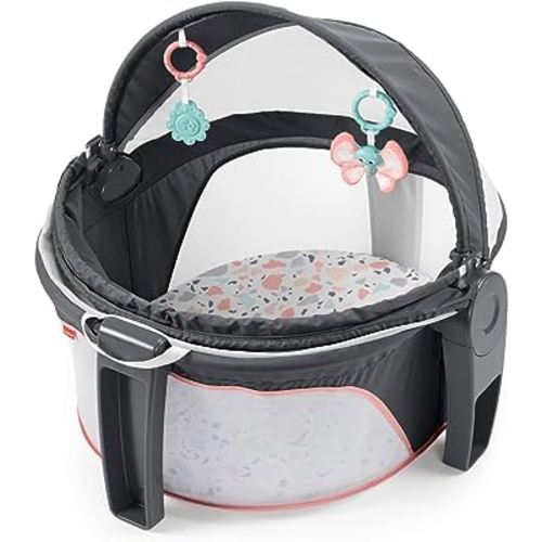 Fisher-Price Portable Bassinet and Play Space On-the-Go Baby Dome with Developmental Toys and Canopy, Pink Pacific Pebble