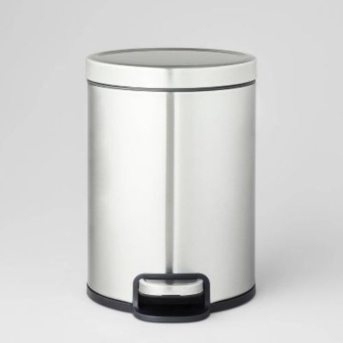 5l Round Step Trash Can Silver - Brightroom™: Stainless Steel, Bathroom Trash Can With Lid, Indoor Use