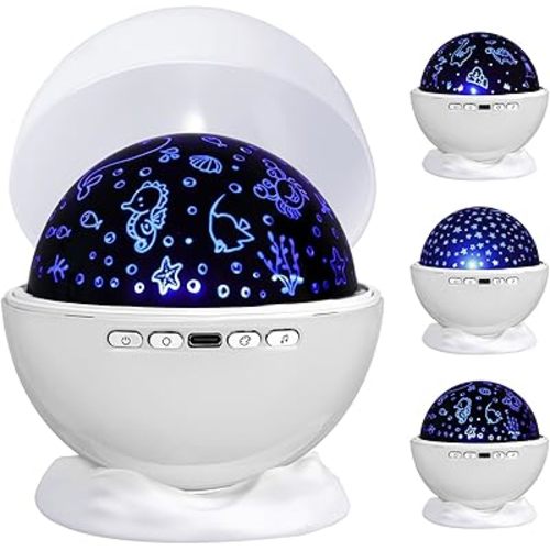Night Light Projector,Night Light for Kids Room with Remote and Timer,360° Rotation,3 Projection Films,18 Light Modes,8 Lullaby Songs,Kids Night Light,Birthday Christmas Gifts for Boys Girls (white)