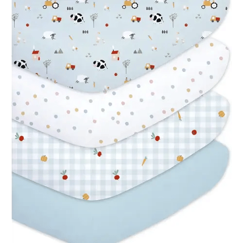 Plushii 4 Pack Fitted Crib Sheets for Baby Boys, 28"x 52" Extra Soft Microfiber Crib Sheet Set for Standard Crib & Toddler Mattress Pad,Blue Sheep