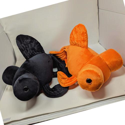 Two telescope eye plush goldfish: One blackmoor goldfish and one orange telescope goldfish