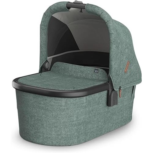 UPPAbaby Bassinet V3 - Compatible with Vista, Cruz, Ridge, Minu Strollers - Overnight Sleep Solution - Mattress, Sheet and Bug Shield Included - Gwen (Green Mélange/Carbon Frame)