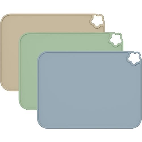 Cutebe Silicone Placemat for Toddles Kids Non-Slip Reusable Portable Kids Placemats for Dinning Table Heat Resistant Placemats, Baby Placemat Stain Resistant Silicone Mat for Dining Table 3 Pack