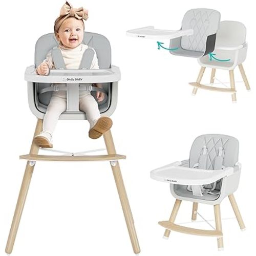 3-in-1 Wooden High Chair – Baby Feeding Chair with 3-Position Tray, 5-Point Safety Harness & Storage Bag – Multifunctional High Chairs for Babies and Toddlers (6M-3Y)