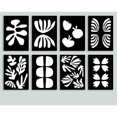 High Contrast Baby Flashcards | Montessori Infant Flash cards | Matisse Style Art Abstract Printable | Modern Black White Minimalist Toy