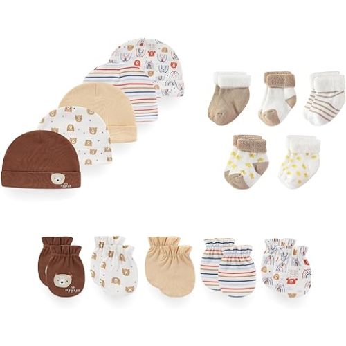 15 Pack Unisex New Born Boy Girls Hats Mittens Socks Sets Cotton Soft Infant Accessory 0-6 Months Baby Essentials
