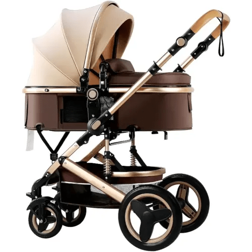 Petit B612 Luxury Baby Stroller 2 in 1 with Bassinet Mode Foldable Infant Stroller High Landscape Reversible Stroller Travel Pram Baby Carriage (Khaki)