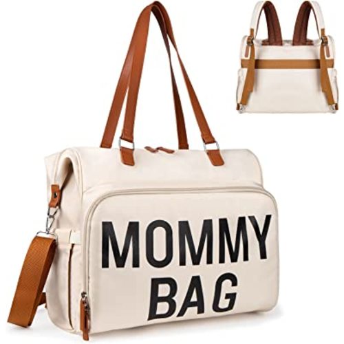 Diaper Bag Tote, Mommy Bag for Hospital with 14 Pockets, Diaper Bag Backpack, Diaper Tote Bag for Labor & Delivery, Large Waterproof Baby Travel Bag with 3 Insulated Pockets, Creamy White