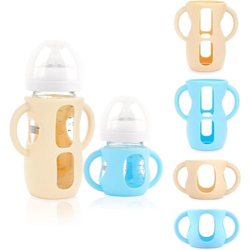 4-Pack Silicone Sleeves for Philips Avent Glass Bottles, BPA-Free Drop-Resistant Baby Bottle Sleeves with Handles, Compatible with Philips Avent Natural Glass Baby Bottles (4 & 8 oz)