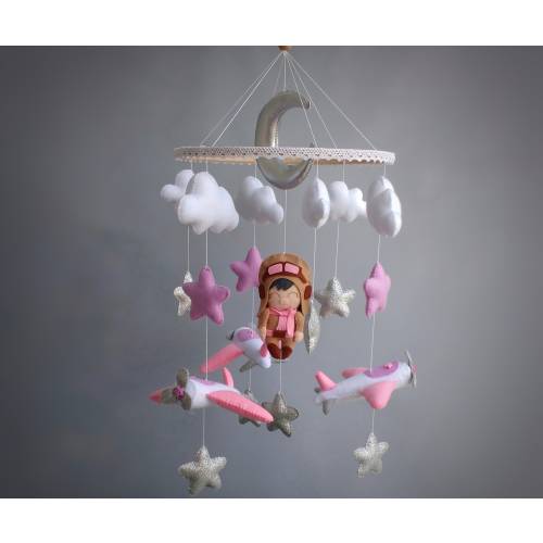 Baby Mobile Airplane - Airplane Mobile - Airplane Nursery - Baby Mobile Girl - Cot Hanging Mobile - Baby Crib Mobile - Travel Nursery