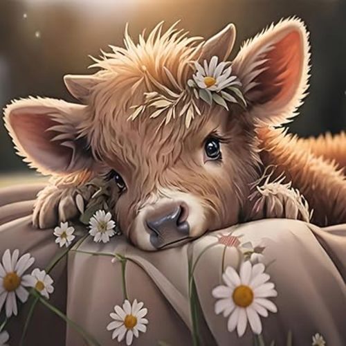 ZQEATRY Highland Cow Diamonds Painting Kits for Adults,5D Full Drill Diamond Dots Diamond Art Kits Paintings for Beginners,DIY Round Paint by Diamonds with Gem Art for Home Wall Decor 11.8 X 11.8Inch