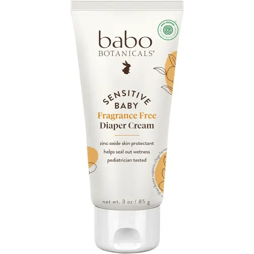 BABO Botanicals Sensitive Baby Fragrance-Free Diaper Cream - 25% Natural Zinc Oxide - Calendula, Shea & Cocoa Butter - EWG Verified - Vegan- from Birth