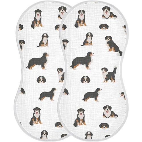Bernese Mountain Dog Muslin Burp Cloths for Baby 2 Pack 100% Cotton Baby Washcloths Bibs for Boy Girl