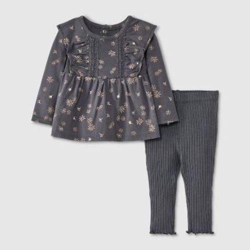 Grayson Mini Baby Girls' Ruffle Top & Leggings Set - Gray 12m