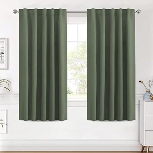 H.VERSAILTEX Blackout Curtains Thermal Insulated Window Treatment Panels Room Darkening Blackout Drapes for Living Room Back Tab/Rod Pocket Bedroom Draperies (2 Panels, Bronze Green, 42 x 63 Inch)