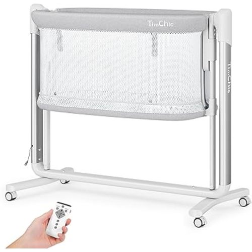 Electric Baby Bassinet, 7 Height Adjustable Rocking Bassinet for Baby, Auto Infant Crib with Timer, 12 Preset Melodies, Wheels, Smart Rocking Crib for Newborns, Gray