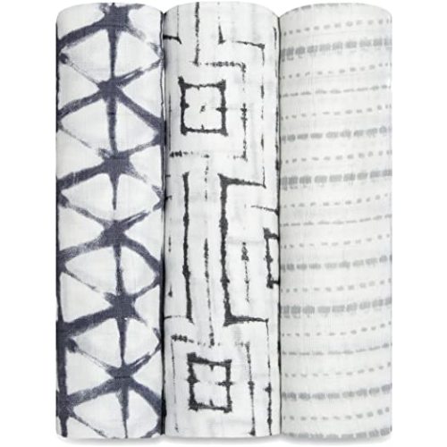 aden + anais Silky Soft Swaddle Blanket,100% Bamboo Viscose Muslin Blankets for Girls & Boys, Baby Receiving Swaddles, Ideal Newborn & Infant Swaddling Set, 3 Pack, Pebble Shibori