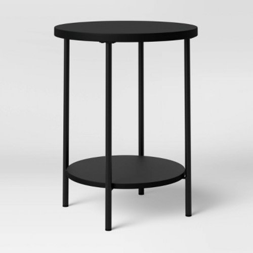 Wood and Metal Round End Table - Room Essentials™, Color: Black