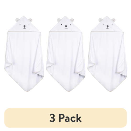 (3 pack) Gerber Baby Boy or Girl Unisex White Hooded Towel, One Size