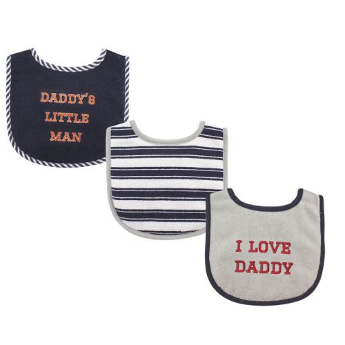 Luvable Friends Baby Boy Cotton Drooler Bibs With Fiber Filling 3pk, Blue Daddy, One Size