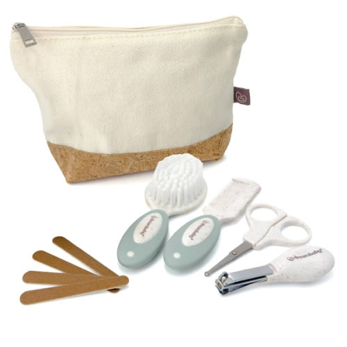 Dreambaby Neat & Tidy 9pc Wheatgrass Baby Grooming Kit - Eco-Friendly Baby Care Kit with Cotton & Cork Travel Bag - Soft Brush, Comb, Safety Scissors, Nail Clippers - Less Plastic Waste