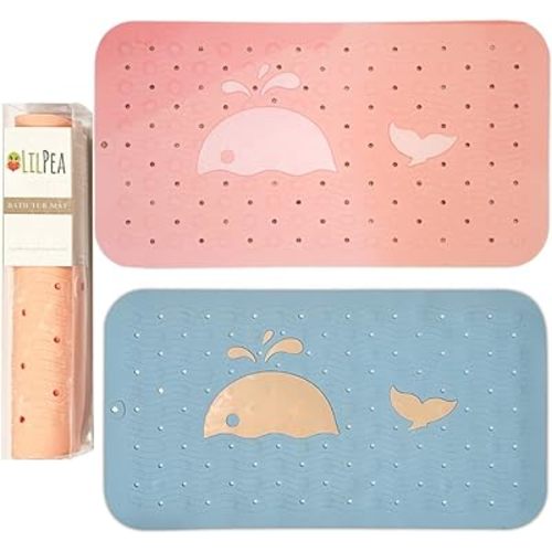 Bath Tub Mat Non Slip Baby Kids Toddler Accessories Size 14x25 Drain Holes (Pink)