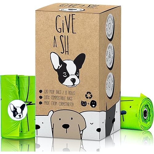 100% Certified Home Compostable Dog Poop Bags - 10% to Charity - ASTM D6400 & EN 13432 Compliant - 120 x Plant Based Compostable Poop Bags (8 Rolls)