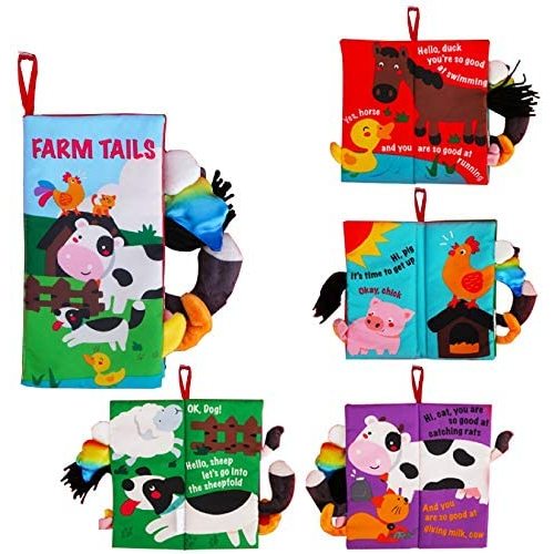 beiens Baby Books Toys, Touch and Feel Crinkle Cloth Books for Babies, Infants & Toddler, Early Development Interactive Car & Stroller Soft Toys for Boys & Girls (Farm Tails-1 Book)