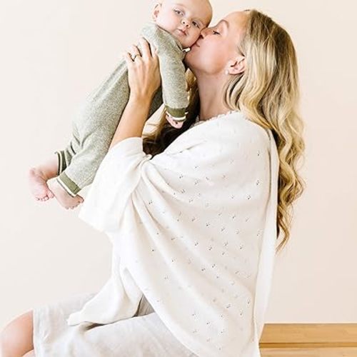 Makemake Organics Organic Newborn Pointelle Knit Blanket (30x40, Ivory)